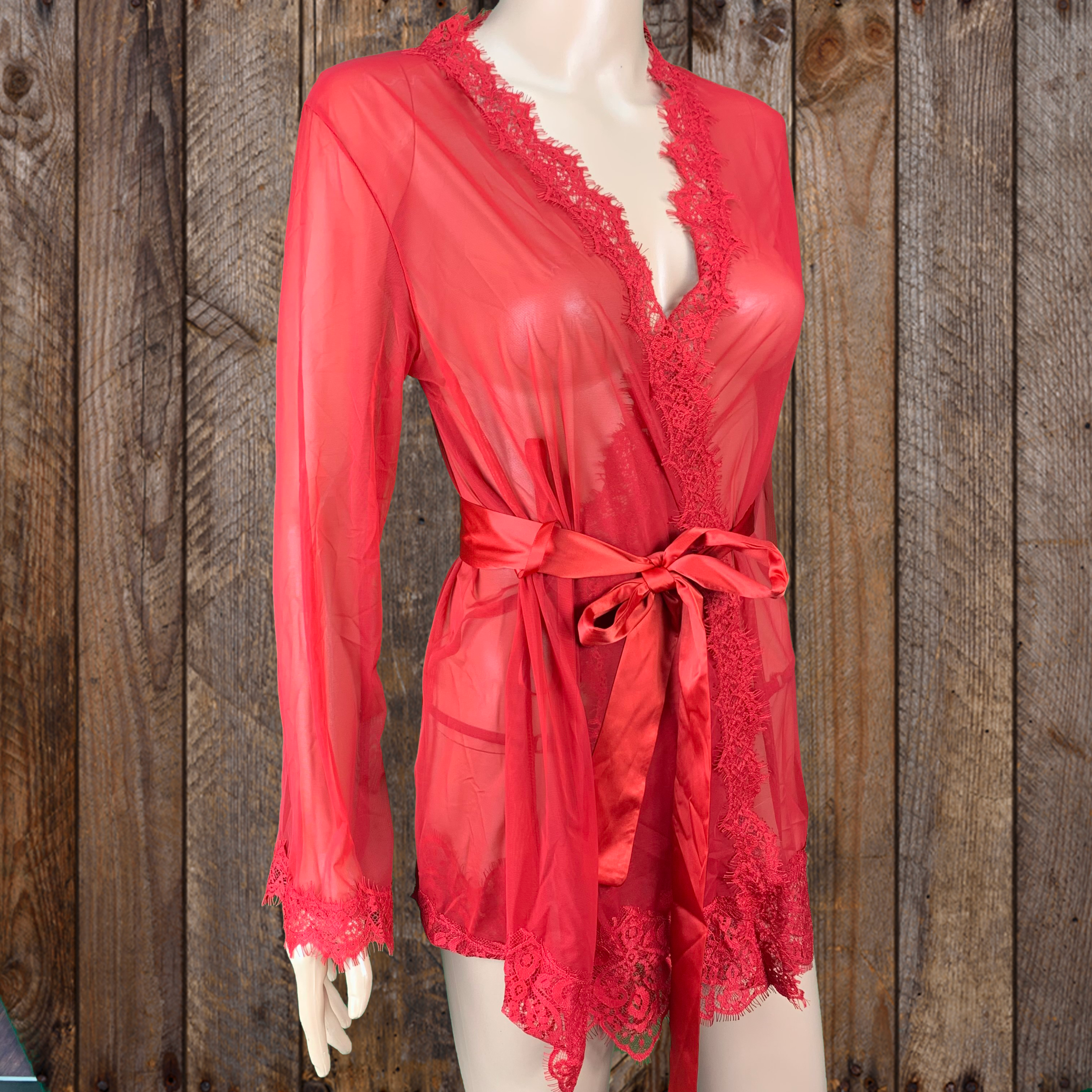 Red Sheer Eyelash Robe