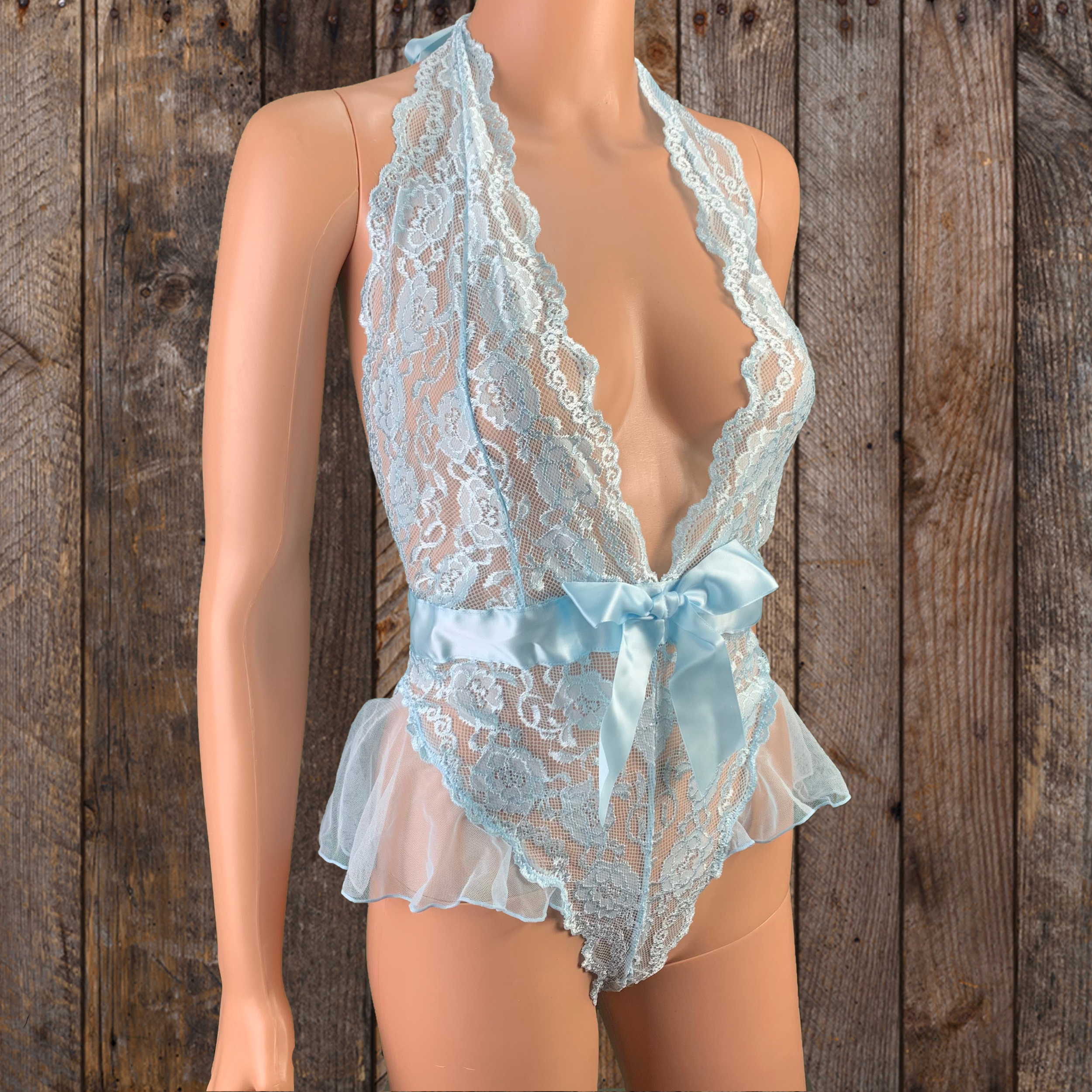 Light Blue Lace Romper Teddy