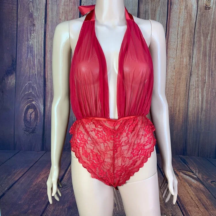 Red Sheer Halter Teddy