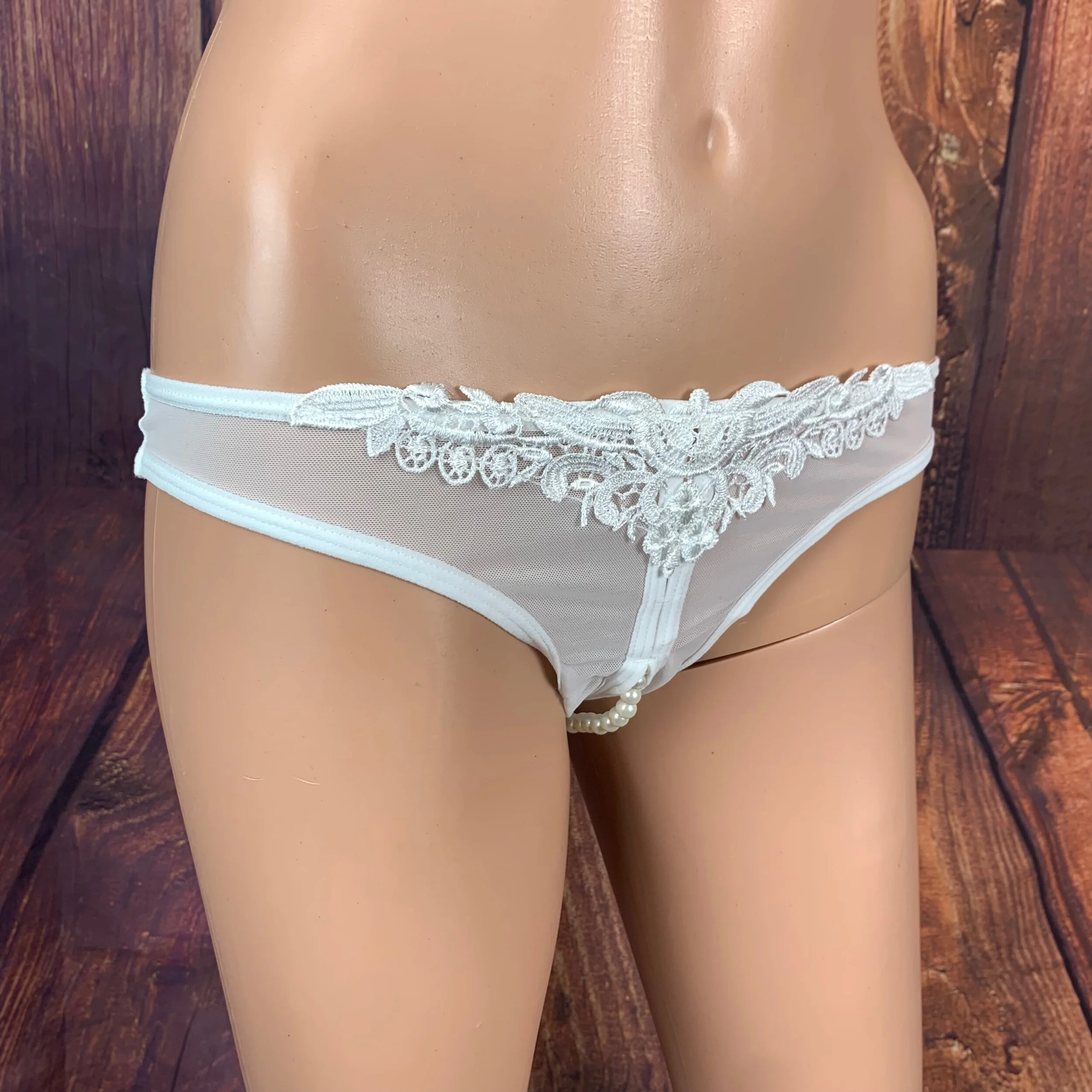White Crotchless Pearl Thong
