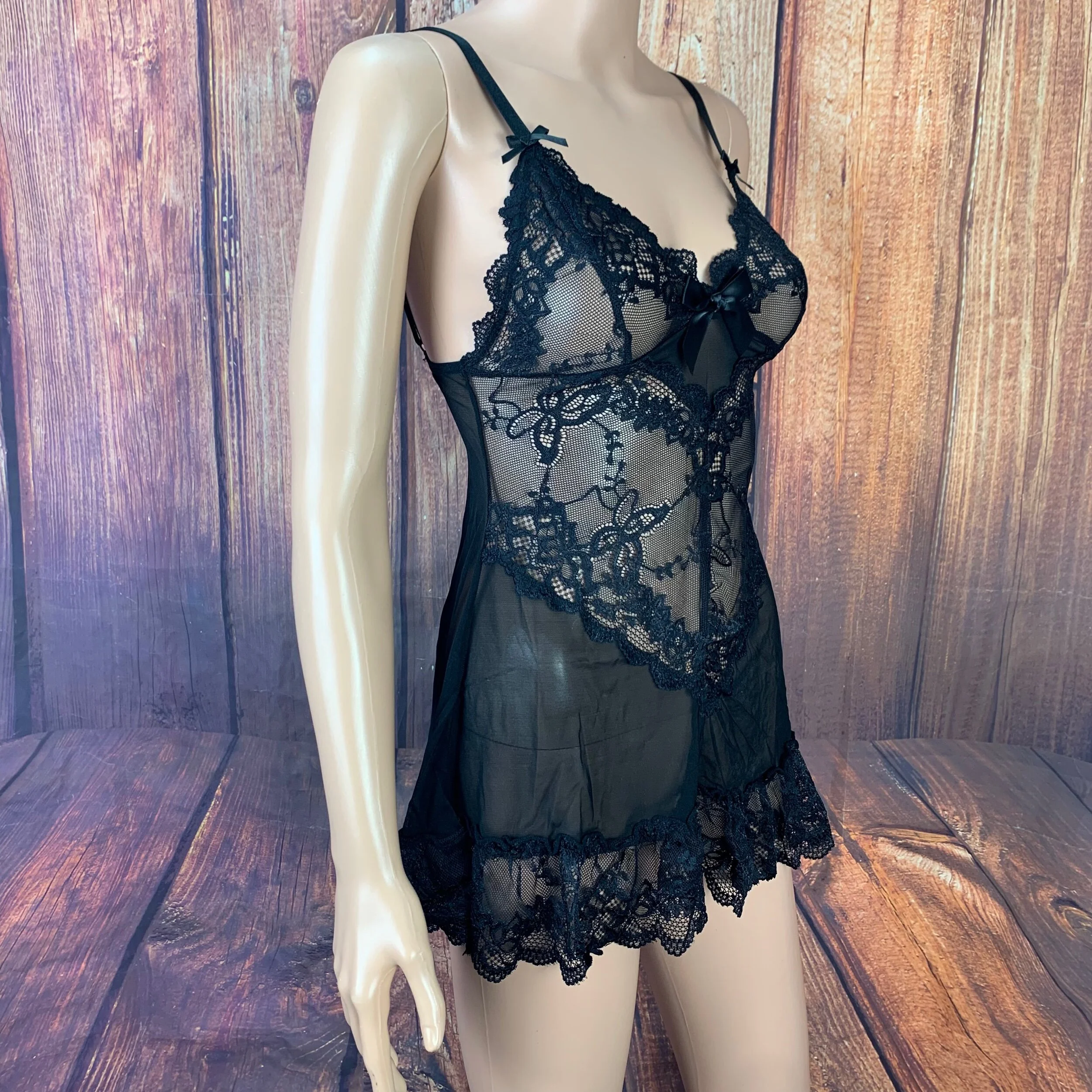 Black Soft Sheer Lace Babydoll