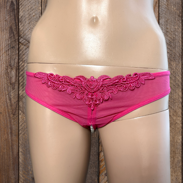Pink Crotchless Pearl Thong