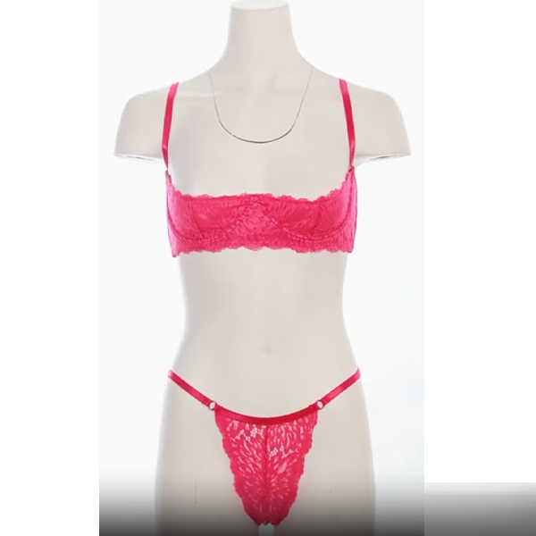 Red Lace Shelf Bra and Open Panty Set