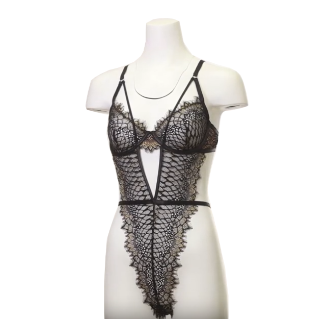 Black and Gold Eyelash Lace Teddy