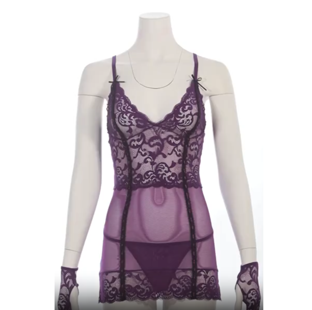 Purple Sheer Lace Mini Dress