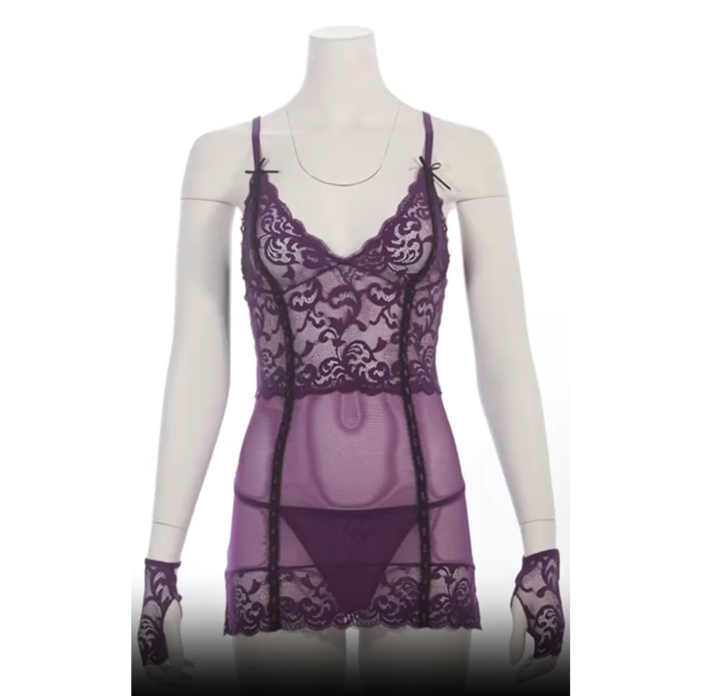 Purple Sheer Lace Mini Dress