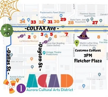 Trick or Treat Street map! 🕷Oct 26th 12pm- 3pm visit the listed locations for 🍬 candy and treats!!! Swipe for locations! 🎃👀Visit our Instagram page to see both sides of the map! #acadtrickortreat #auroracolorado #freedenverfun! #halloween2019 #denverhalloween #trickortreatdenver #acad #halloween