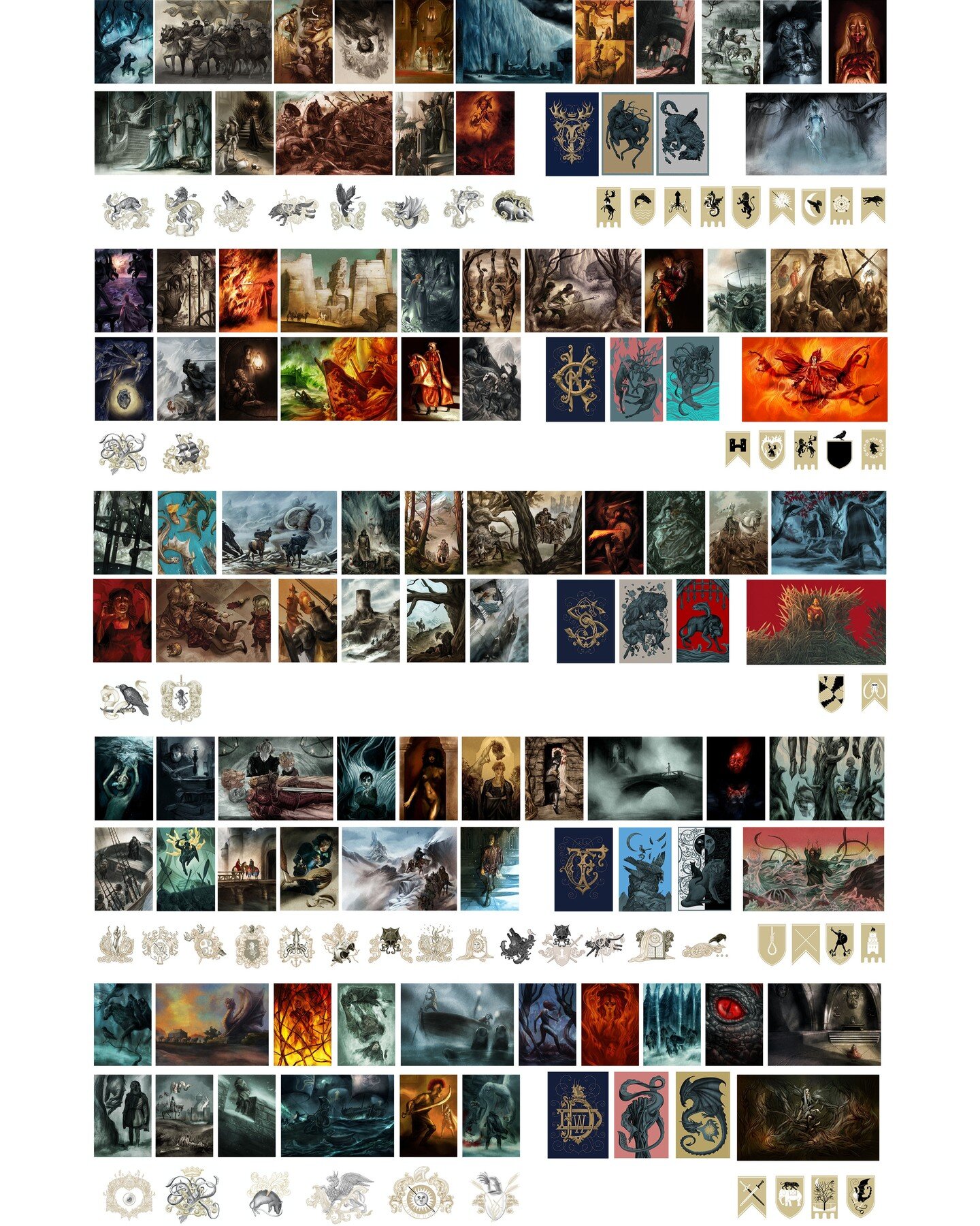 My work on the @foliosociety Songs of Ice and Fire series is now complete. 

It's been epic: 5 books with a total of 80 interior illustrations, 5 slipcase covers, 10 bindings, 5 interior slipcase, 32 chapter headings and 24 sigils. So that's 156 desi