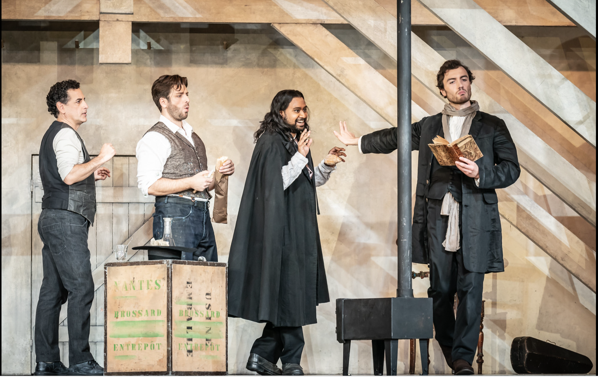 As Colline in Richard Jones's production of La Bohème at ROH, with Juan Diego Florez, Andrei Zhilikovsky and Ross Ramgobin