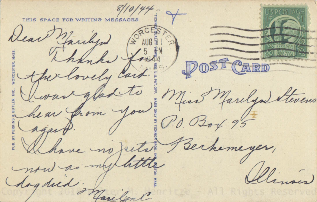 Postmark: 08/11/1944 - Worcester Mass.