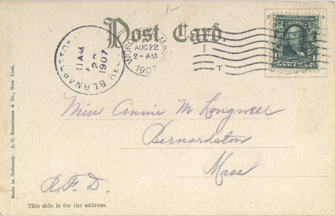 Postmark: 08/22/1907 - Worcester, Mass.