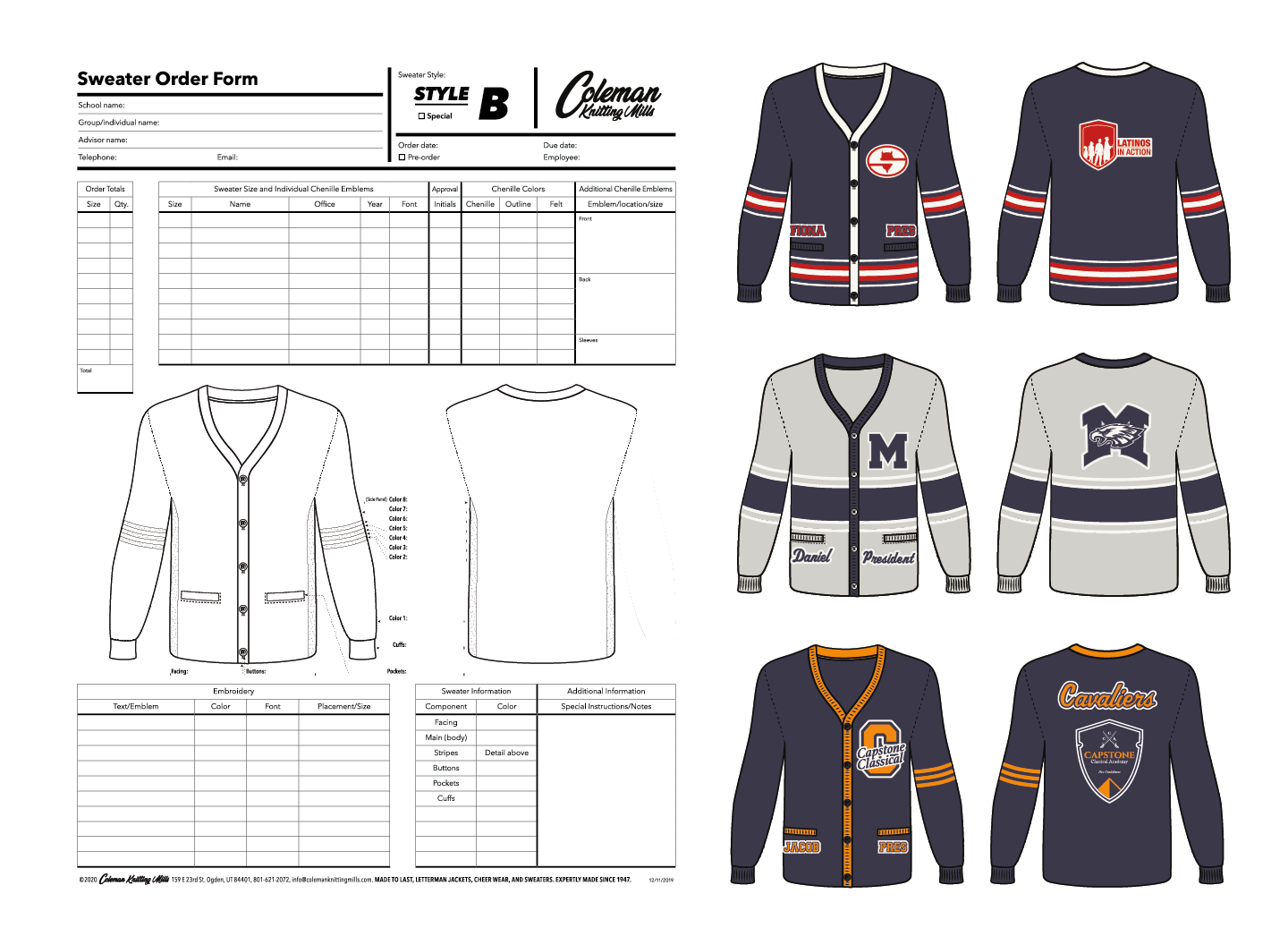 Sweater Order Form and Illustrations