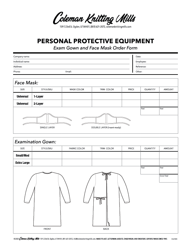 Personal Protective Equipment Order Form