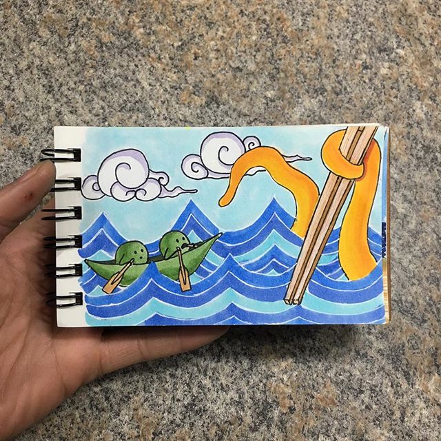 Inktober day 29 was a fun simple doodle for the prompt &lsquo;double&rsquo;. Pea pods have always looked like boats to me.