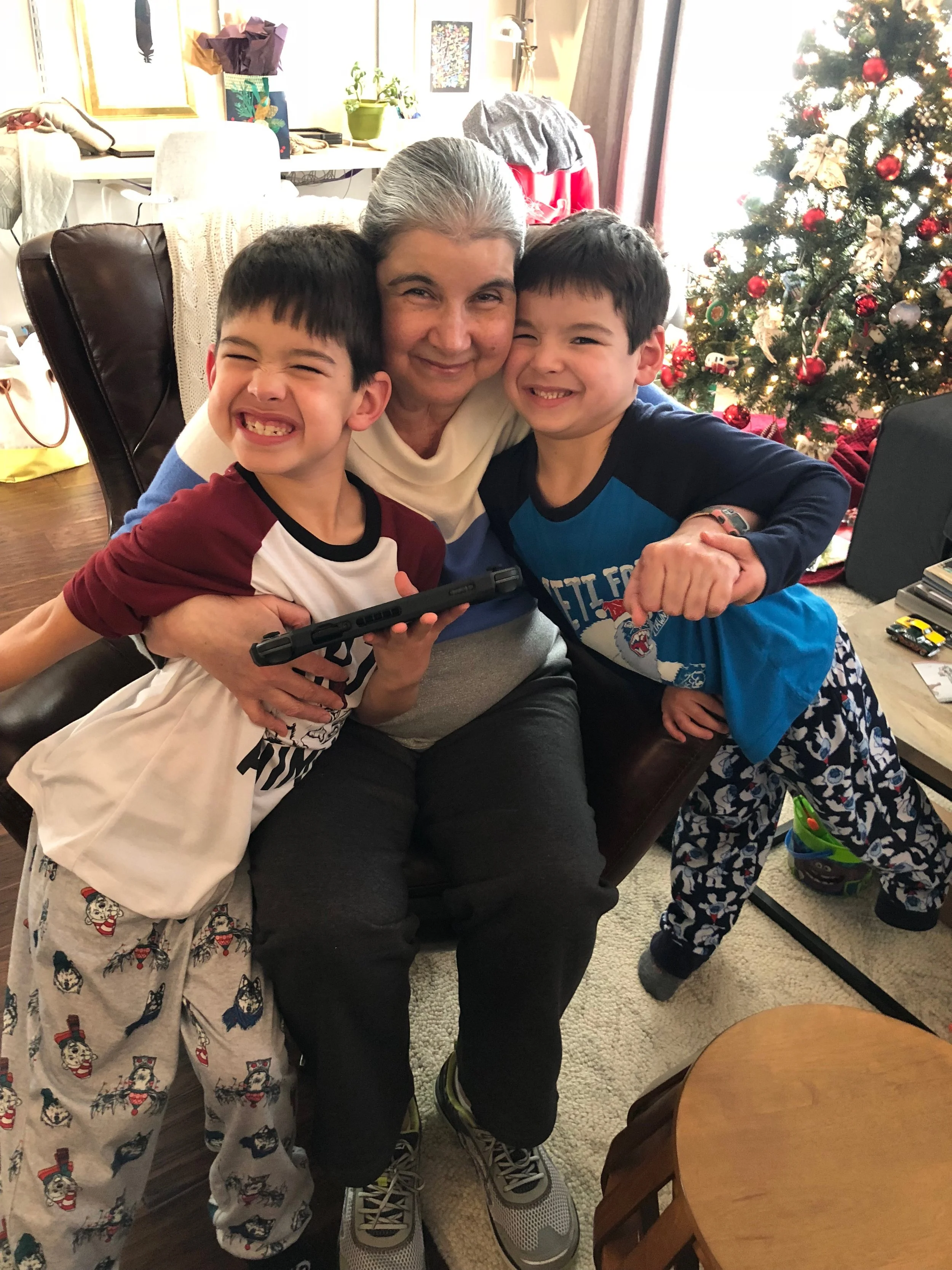 Will, Beba (grandma), Stevie on Christmas Day, 2017