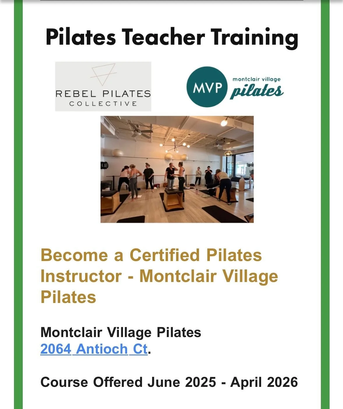 Thanks for the shoutout, @montclair.village! So excited about our upcoming teacher training program with @therebelpilatescollective! We have a couple of spots left, there&rsquo;s still time to register! Visit our link in the bio for info. #oaklandpil