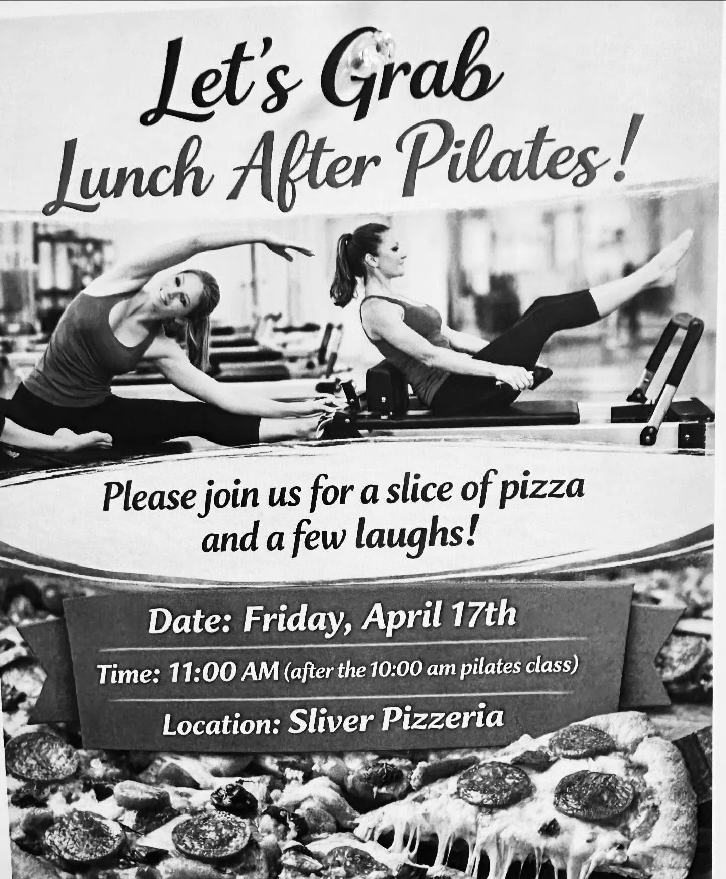 Join Krista&rsquo;s Friday crew for some food &amp; fun! Our MVP community is the best! 🍕🥙🥗🍴 #pilatescommunity #mvpilates #pizzaparty #pilatesparty #oaklandpilates