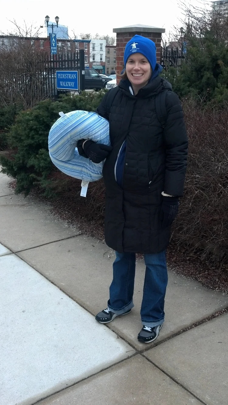 Here's me walking to the hospital. My water broke about six hours before and I insisted it would be nice to get a walk in before having the baby. 