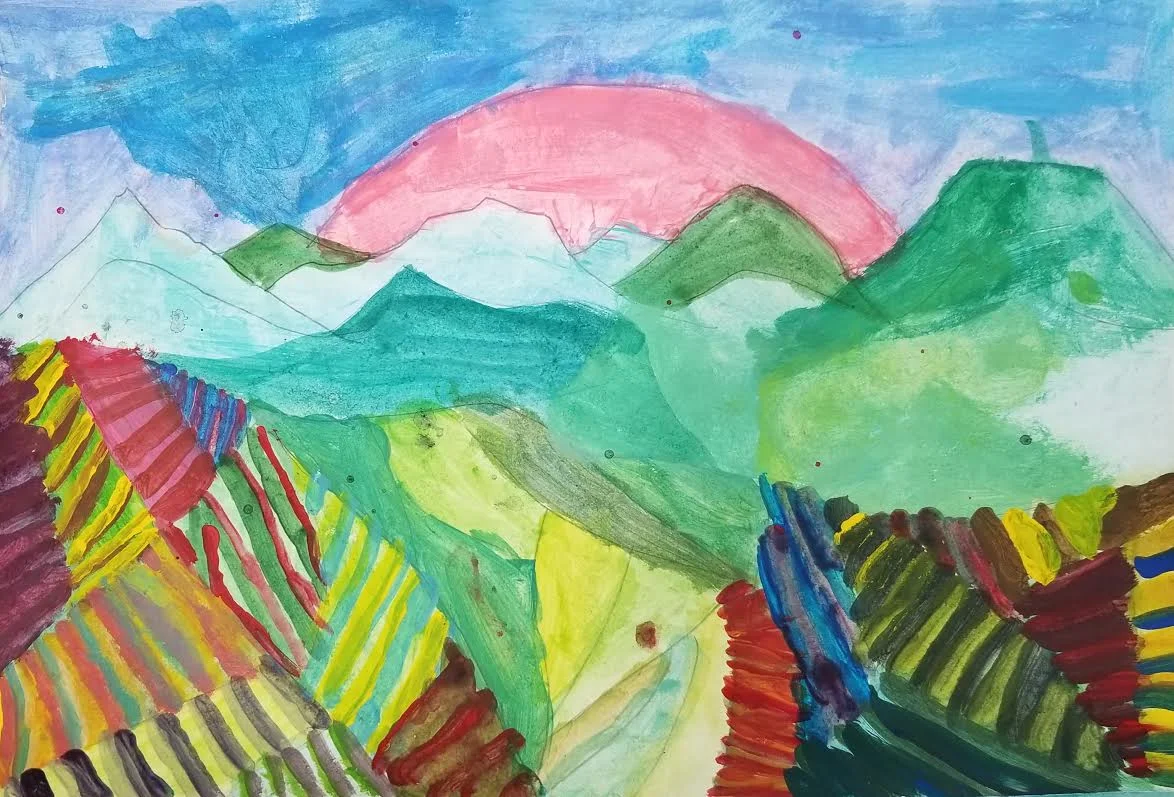 3rd Grade's "Peaceful Place" landscape paintings
