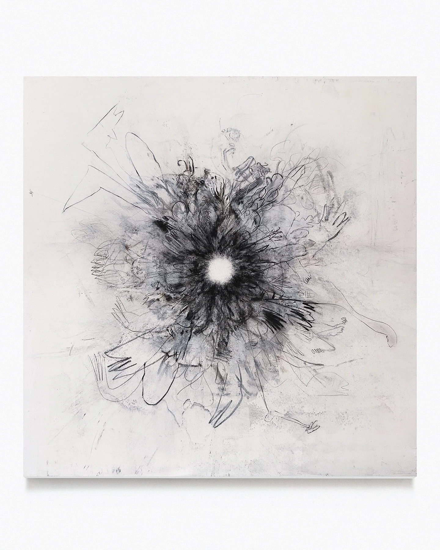 Da Dan&ccedil;a V, 108 x 110 cm. Carv&atilde;o, massa acr&iacute;lica, tinta a &oacute;leo, tela. 2024.