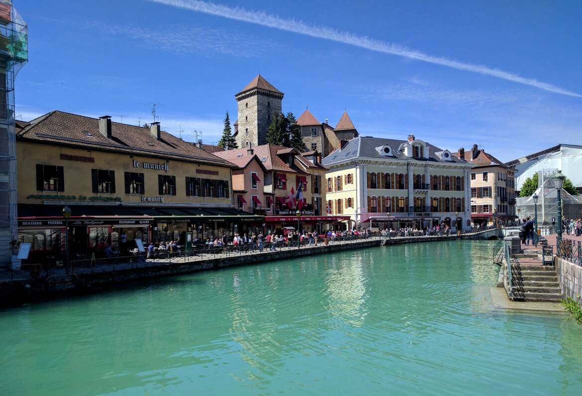 Beautiful buildings by Annecy canals
