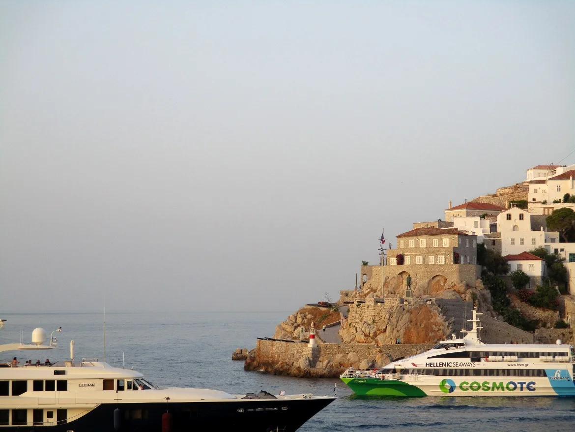 Arriving at Hydra's harbor