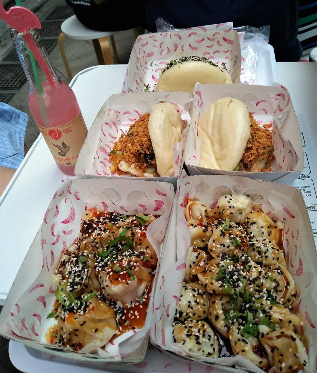 Delicious dumplings and bao buns at the Pink Flamingo street food spot in Athens. Source: Truevoyagers