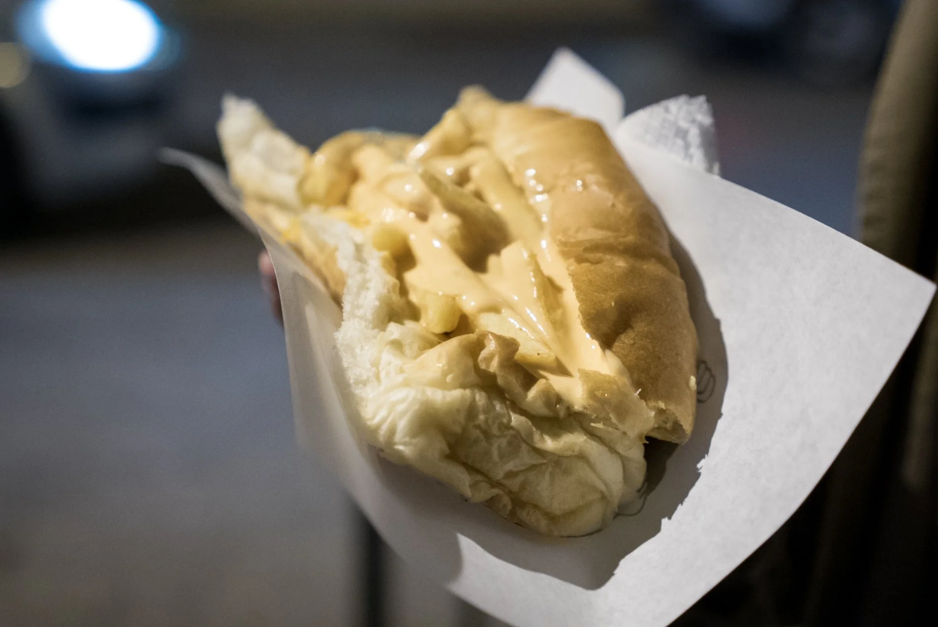 The so-called vromiko is a hot-dog sandwich with cabbage, carrot, fries and a lot of sauce! Source: Oneman