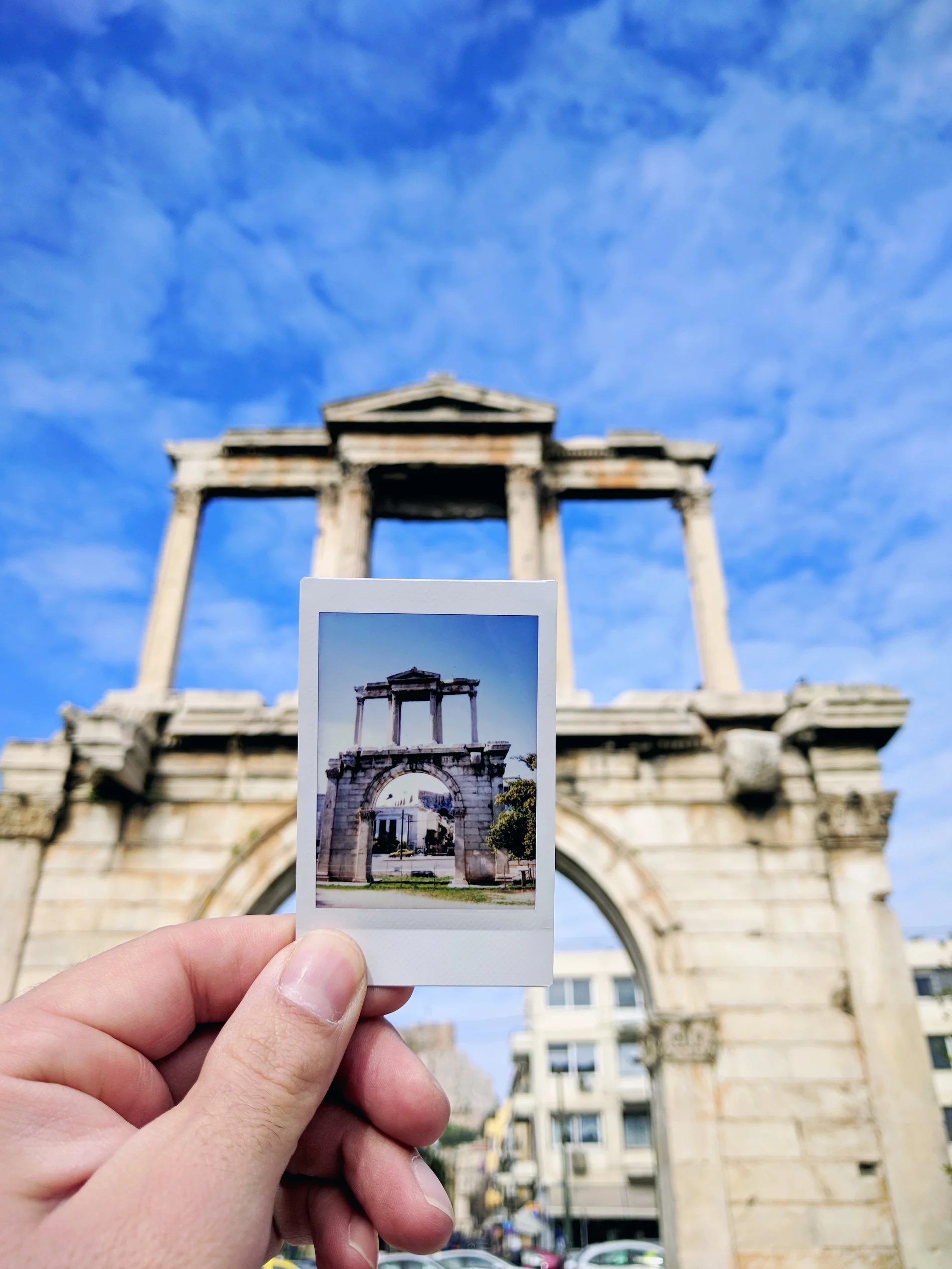 Hadrian's arch as captured with an instant camera