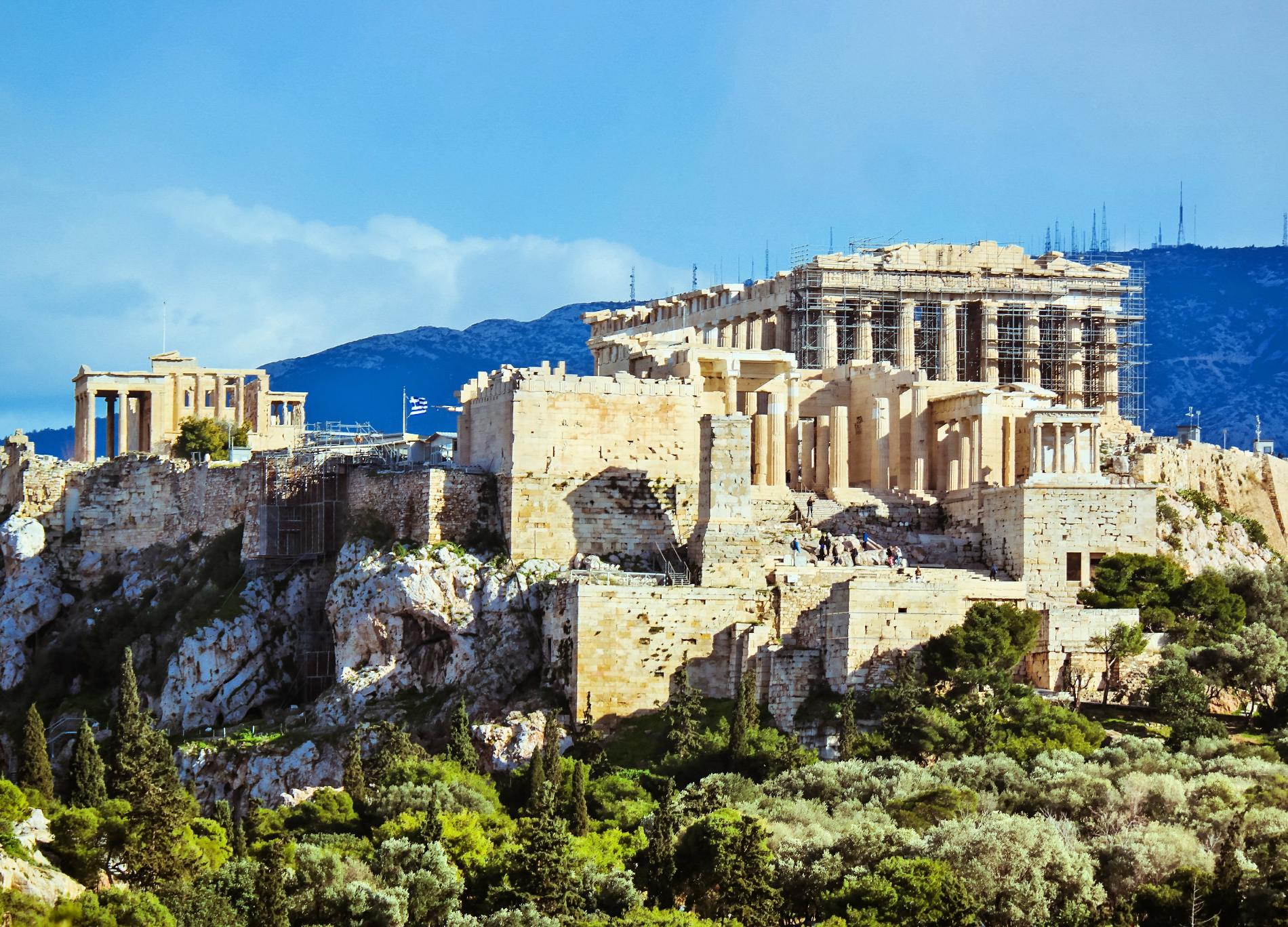 The Parthenon, the symbol of Ancient and Modern Greece, as seen from Philopappou Hill.