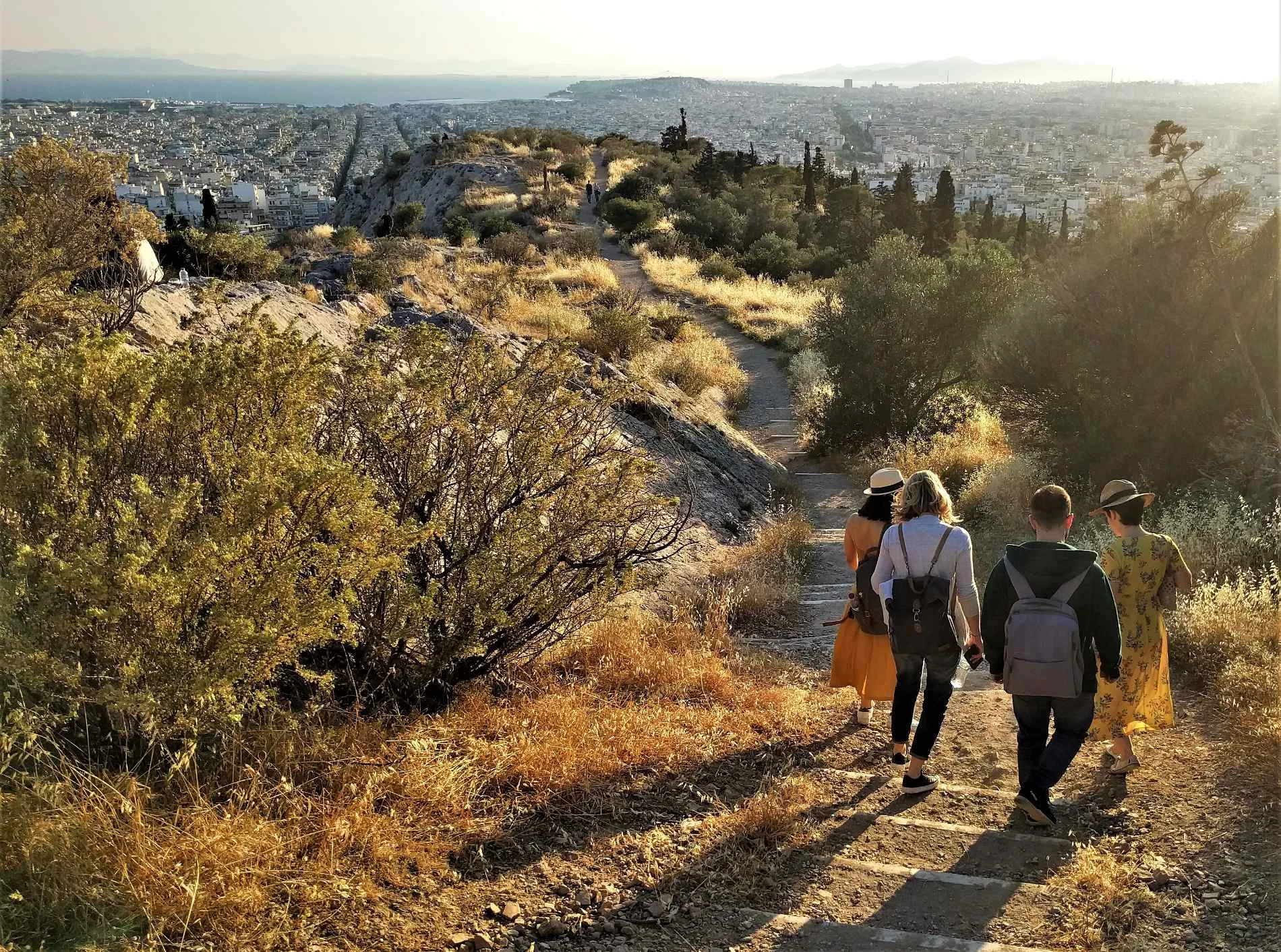 Walking down Philopappou Hill during our mythological tour, the Boudoir of the Gods.