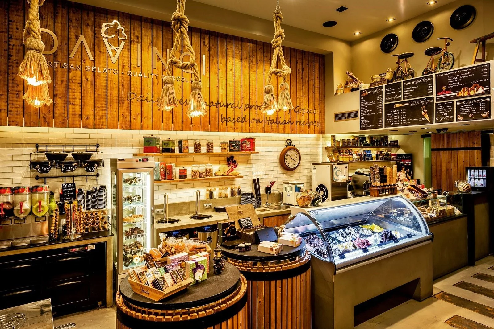The interior of Da Vinci gelato, designed with attention to detail.