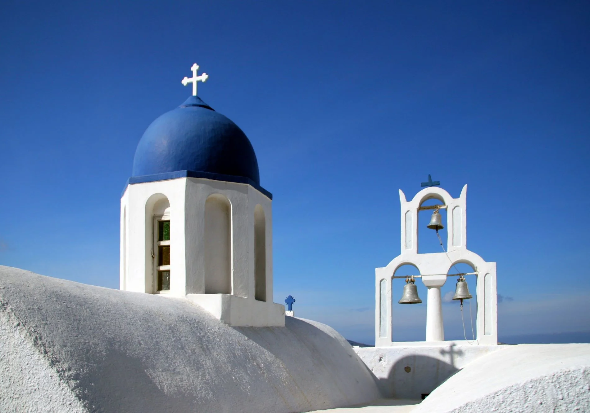 Santorini blue-dome churches