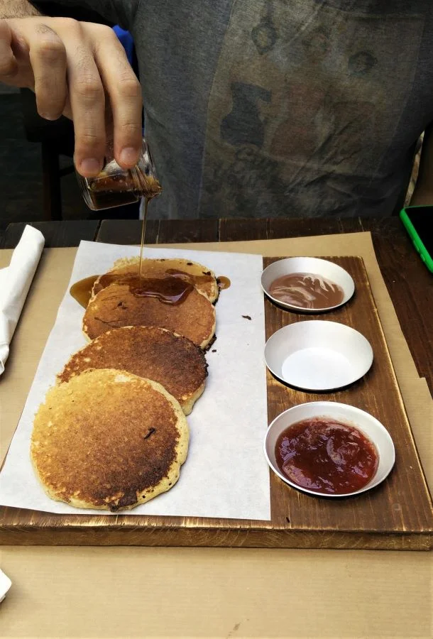Pancakes with honey, marmalade or nutella to choose from for your sweet tooth!