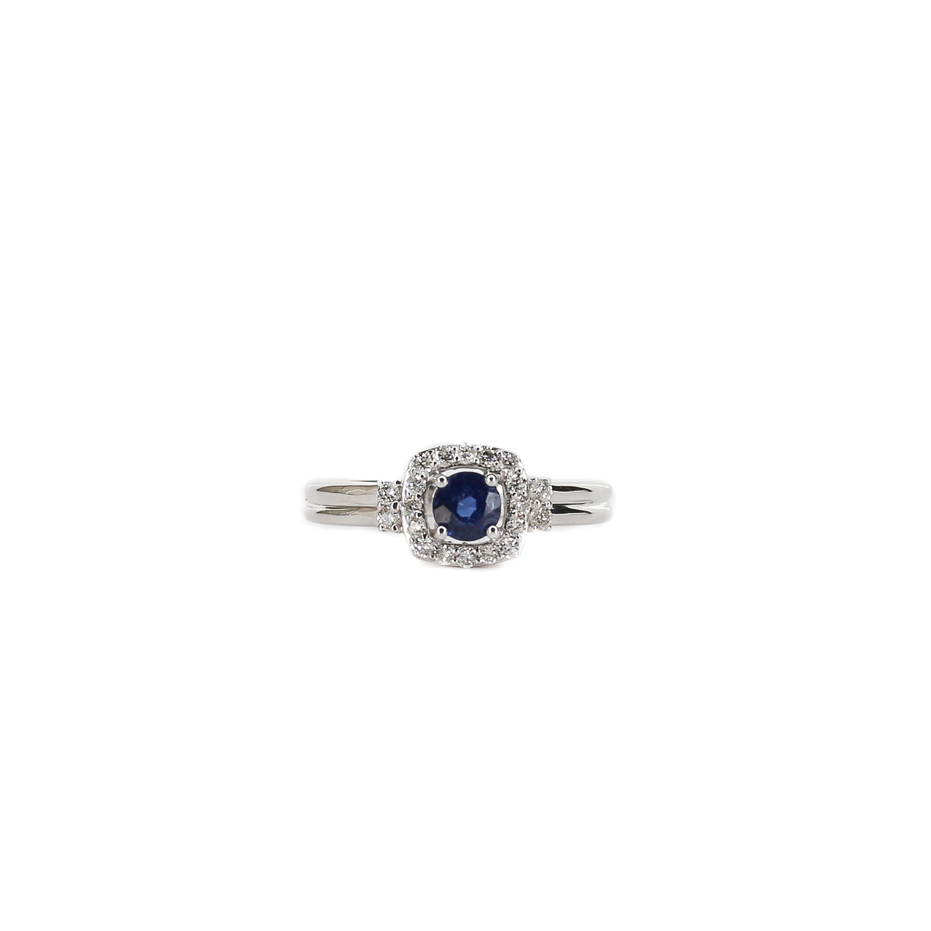 18ct White Gold Sapphire and Diamond Halo Ring