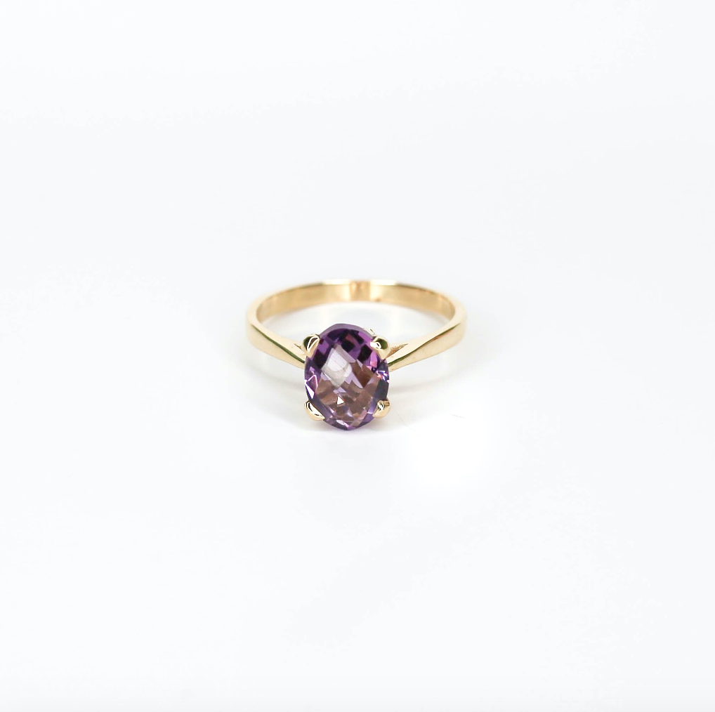 9ct Gold 9x7 Oval Gemstone Ring Amethyst