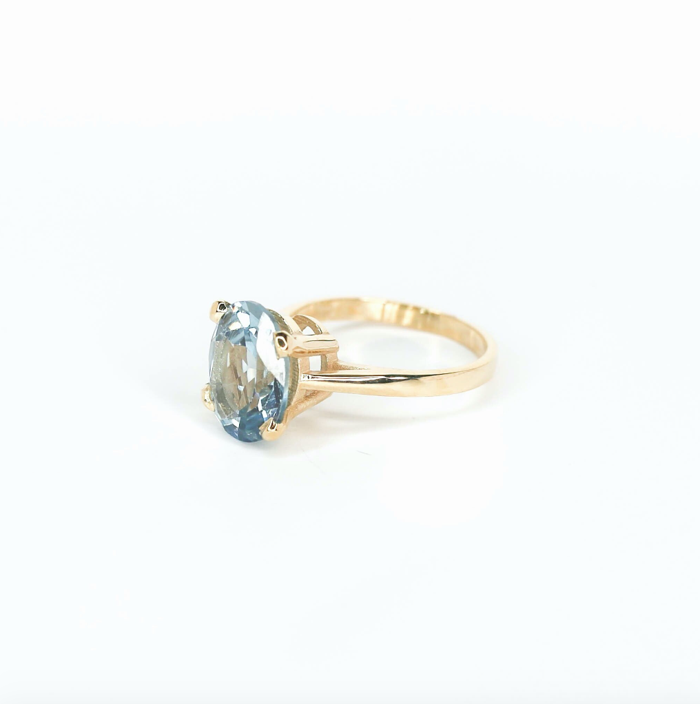 9ct Gold 12x10 Oval Gemstone Ring Aquamarine