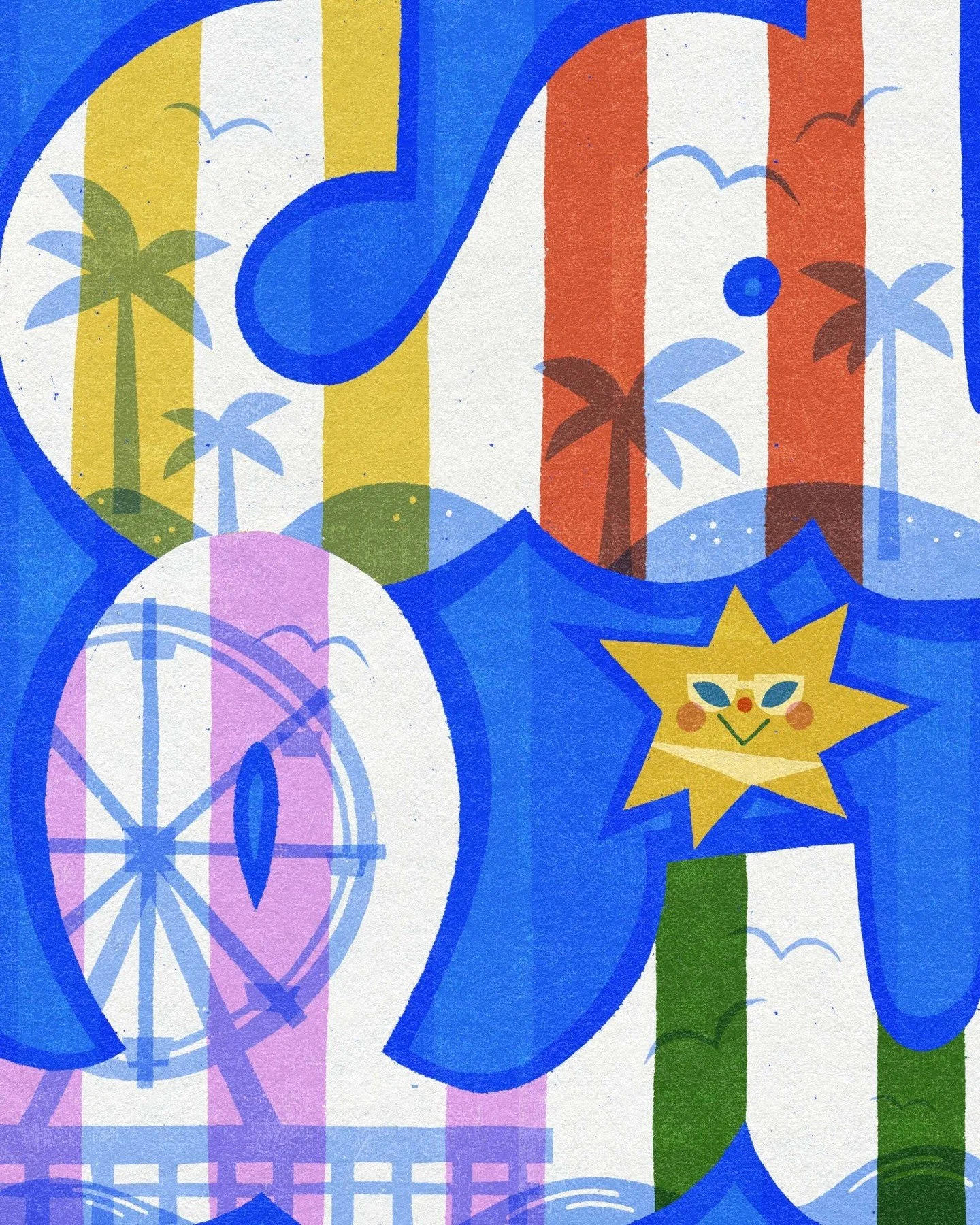 Summer, sketched one region at a time ☀️🎡

Here's the thing about California: how do you draw "summer" in a place that's basically summer year-round? Grace's answer &mdash; give the sun itself some sunglasses and a set of tan lines, wrappe