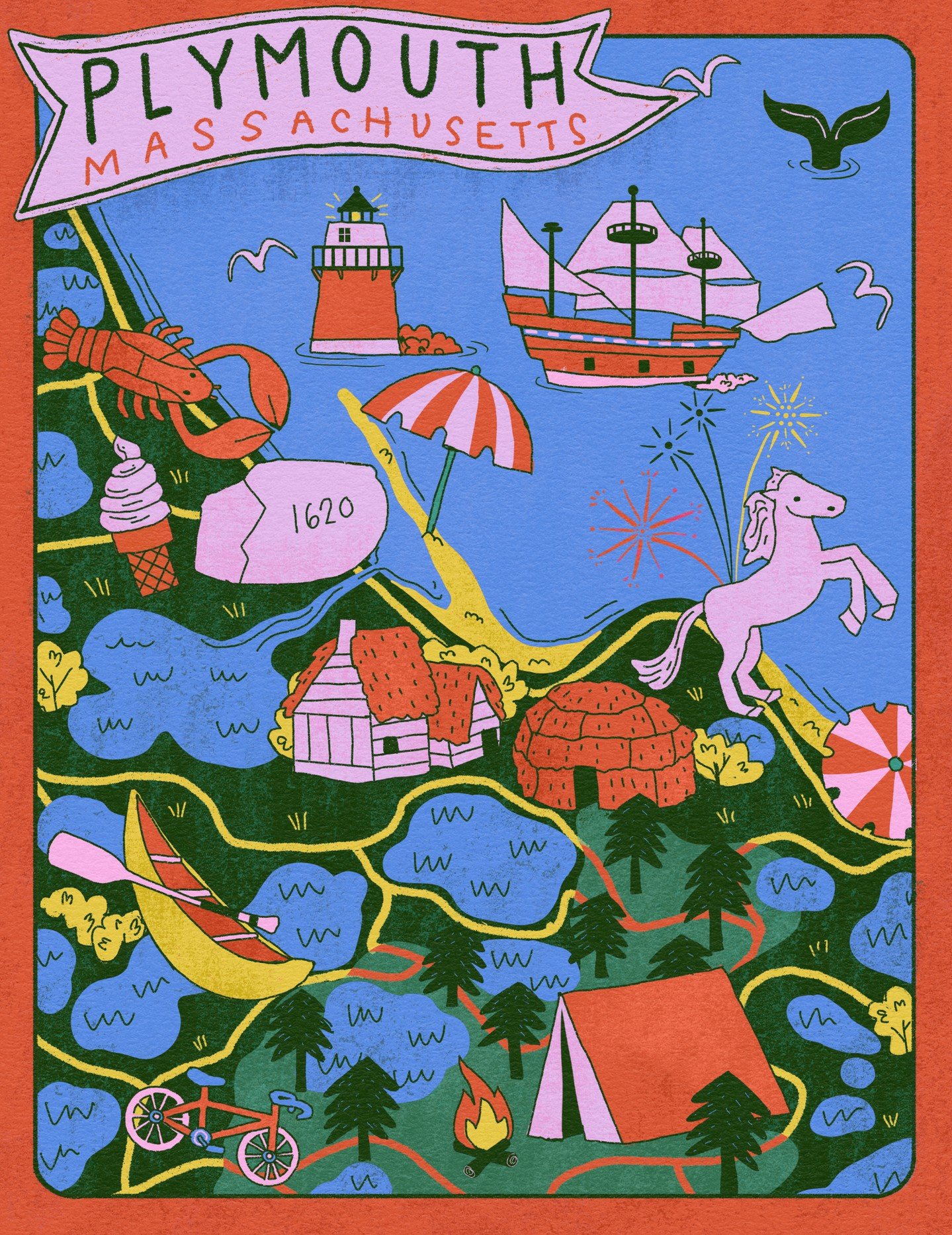 Summer, sketched one region at a time ⚓️🦞

1620 and counting: Plymouth Rock, the Mayflower still anchored in the harbor, and a lighthouse standing watch over it all. What most people don't know: Plymouth has 450 freshwater ponds &mdash; yes, 450 &md