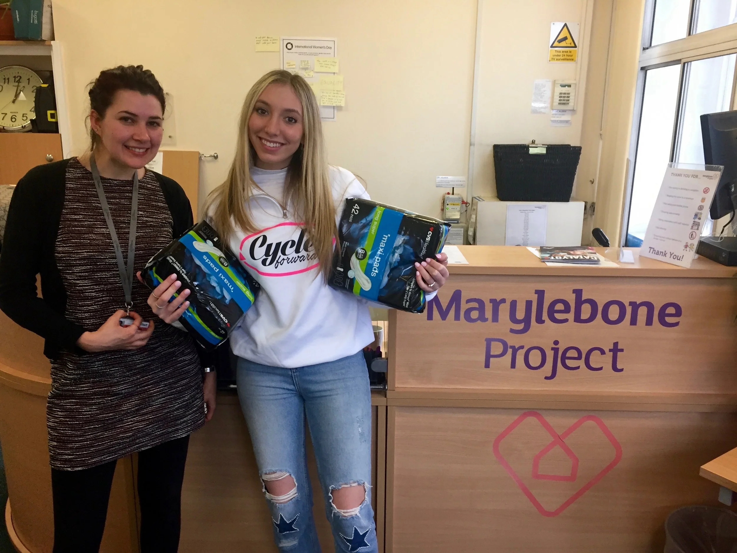 Sophie with a donation at the Marylebone Project in London.