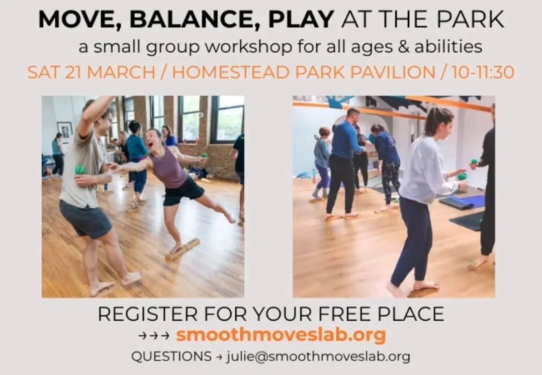 This coming Saturday 21st March, join me for a free session of movement, balance &amp; play at the Pavilion at Homestead Park.

🗓 Saturday 21st March
🕑 10:00 - 11:30 am
📍Homestead Pavilion, York

😀 
Register for your free place
&rarr; smoothmoves
