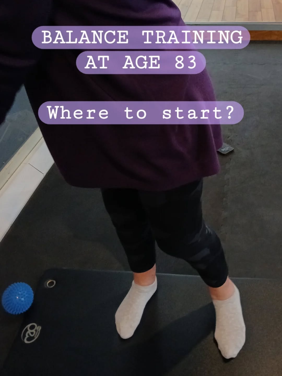 ⚖️
Balance training with a very up-for-it 83 year old. 

🗣
She felt she was poor at standing on one leg. And was nervous coming downstairs. She had received bunionectomies on both feet and had worn a lot of heeled shoes in her time.

❓️
What should 
