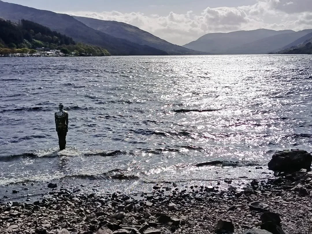 Loch Earn, with sculpture 'Still' by Rob Mulholland.

Beautiful wild flowers and unfurlung ferns along the riverbank back through St Fillans.
