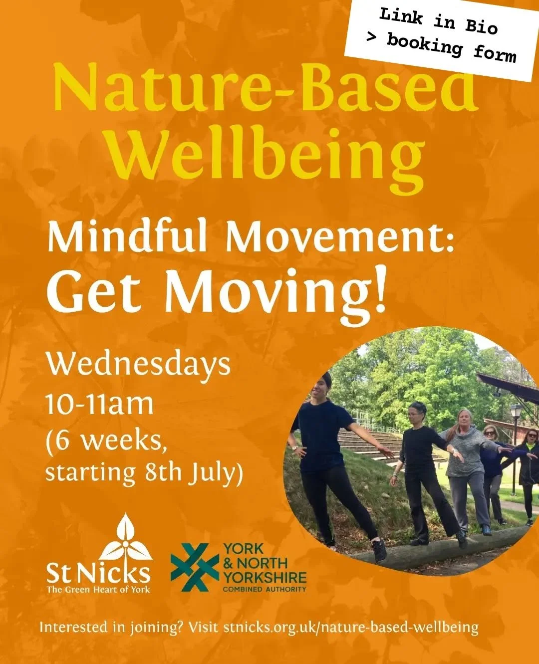 New group happening at @stnicksnature! Looking forward to hosting this for them.

🗓
Starts Weds 8th July, runs for 6 weeks

🕙
10am-11am

🌳
Sights &amp; sounds of nature

🤸&zwj;♀️
Feel good as you move your body. All levels welcome. Easy, friendly