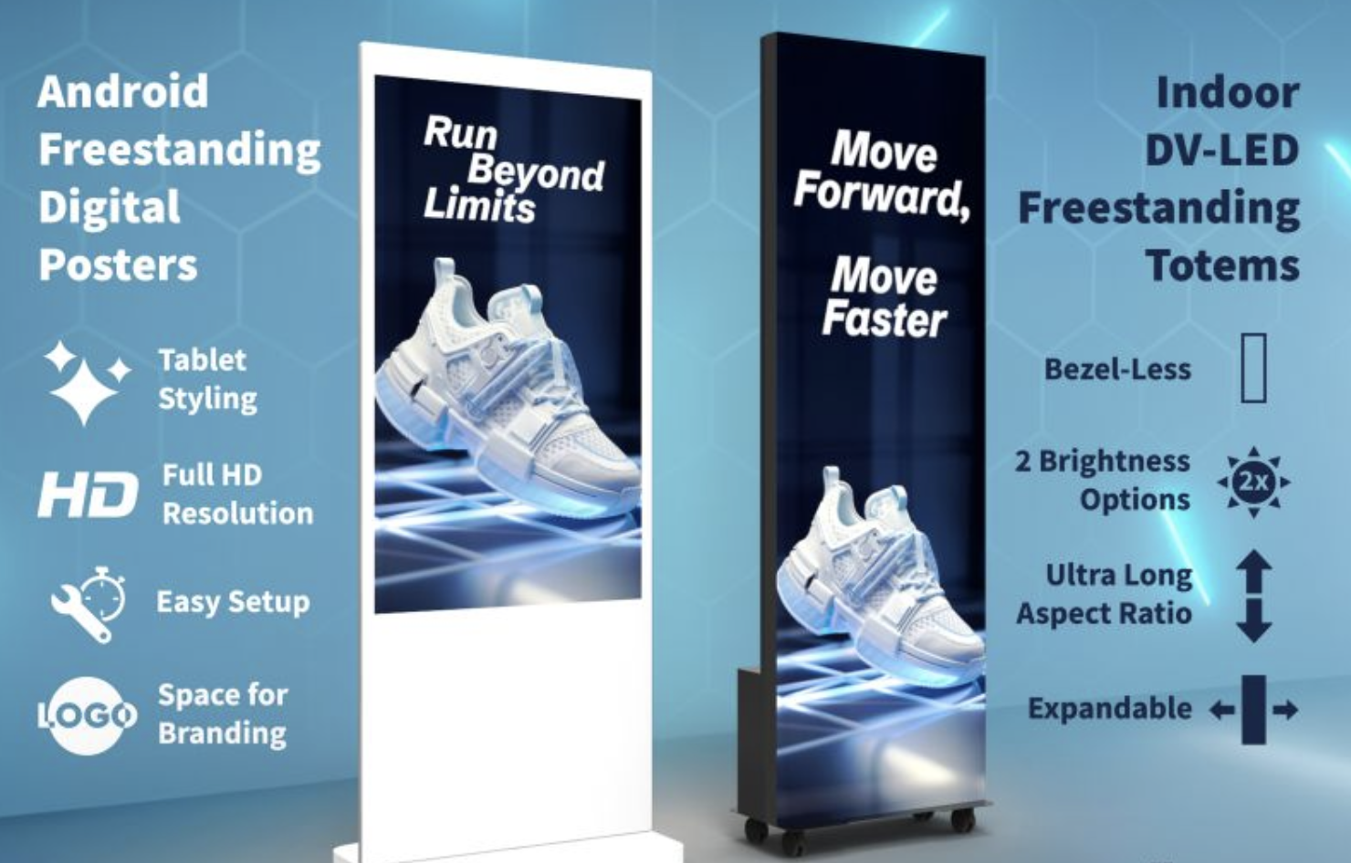How to choose between this innovative dvLED solution and our Android Freestanding Digital Posters