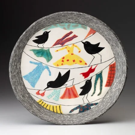 This is one of the pieces that will be included on the exhibit, Fran’s Birds with laundry plate.