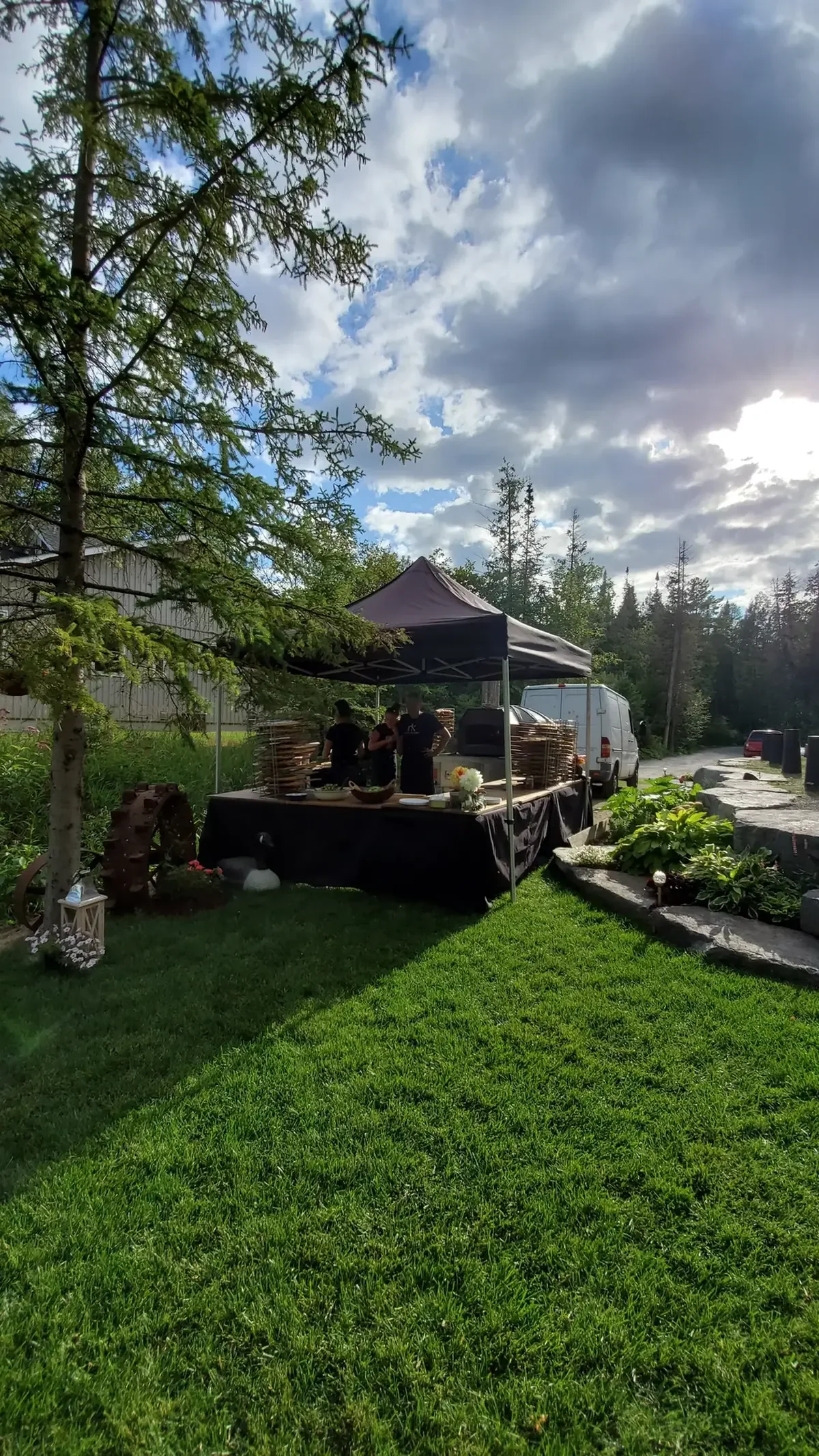 tent at catering even in front of mobile oven