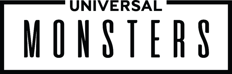 Universal Monsters logo with black background and purple text.