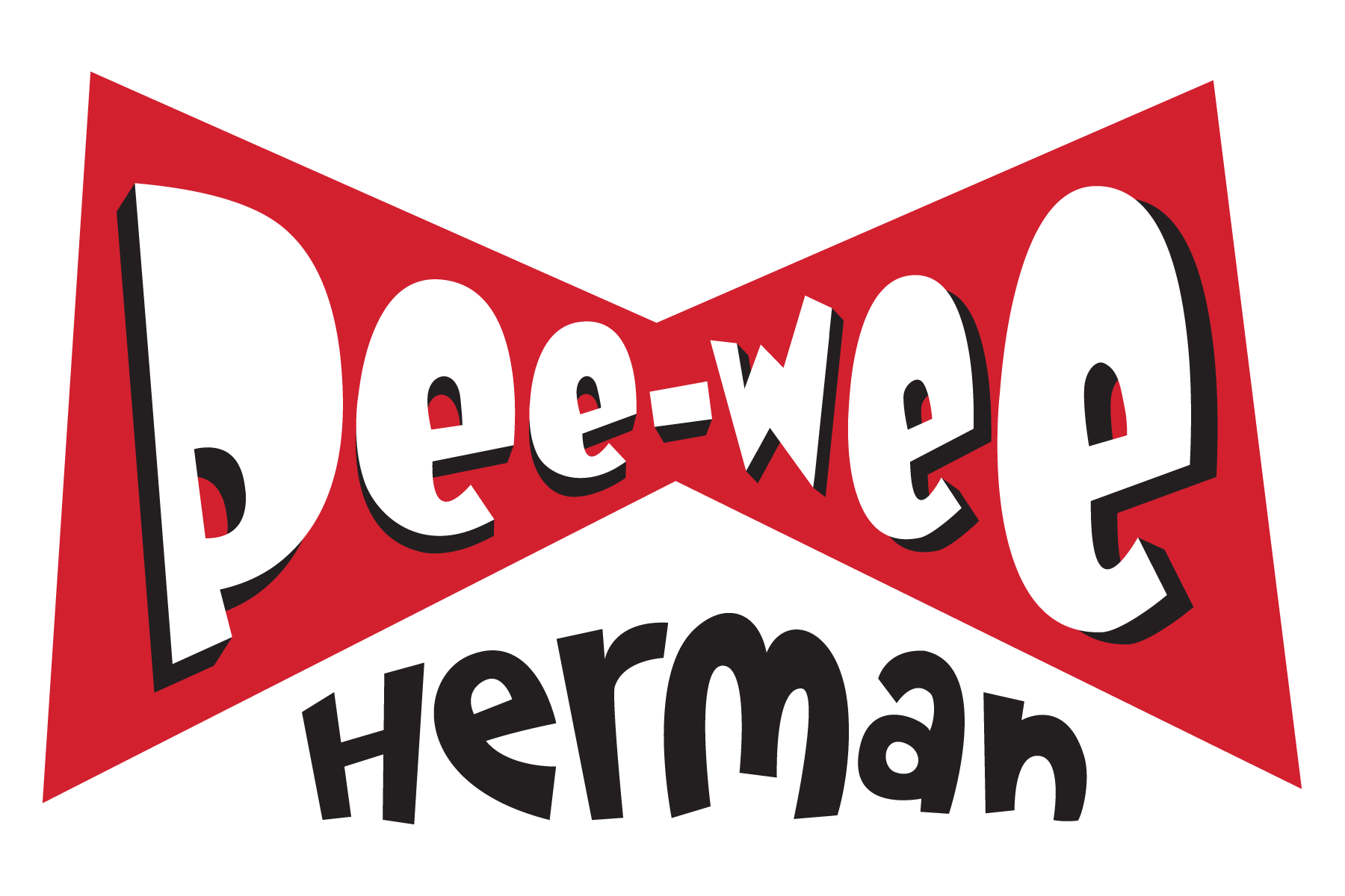 The Peewie Herman logo with the name in bold, white letters on a red, three-dimensional banner with a black shadow.