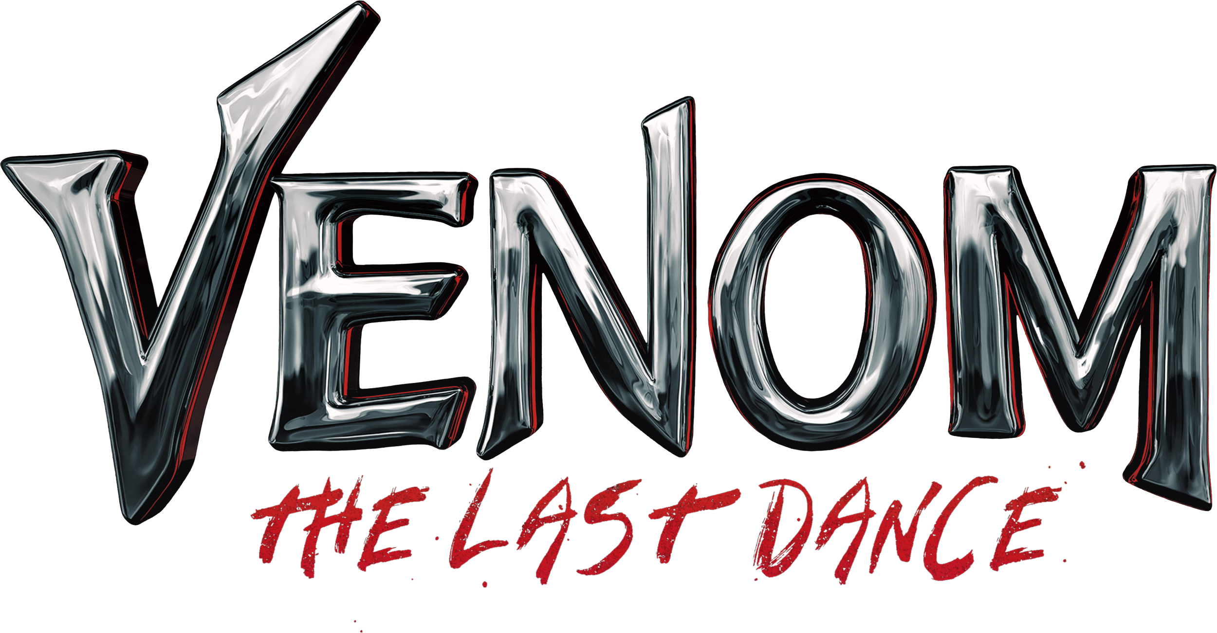 The image features stylized 3D metallic silver letters spelling 'VENOM' with red accents, and beneath it, red text reading 'THE LAST DANCE' in a graffiti-like font.